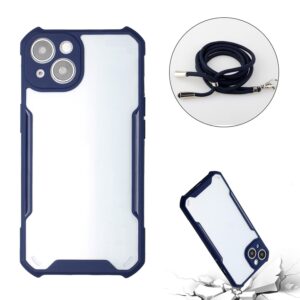 Θήκη iPhone 13 Μπλε με Λουράκι Acrylic + Color TPU Shockproof Case with Neck Lanyard Dark Blue