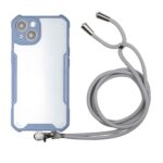 Θήκη iPhone 13 Γκρι με Λουράκι Acrylic + Color TPU Shockproof Case with Neck Lanyard Milk Grey