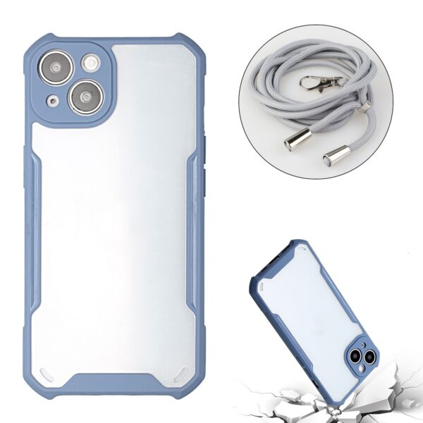 Θήκη iPhone 13 Γκρι με Λουράκι Acrylic + Color TPU Shockproof Case with Neck Lanyard Milk Grey