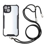 Θήκη iPhone 13 Μαύρη με Λουράκι Acrylic + Color TPU Shockproof Case with Neck Lanyard Black