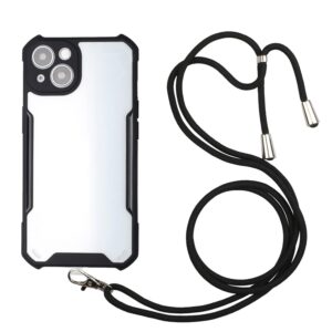 Θήκη iPhone 13 Μαύρη με Λουράκι Acrylic + Color TPU Shockproof Case with Neck Lanyard Black