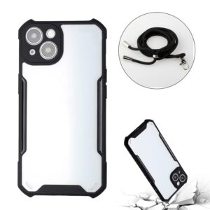 Θήκη iPhone 13 Μαύρη με Λουράκι Acrylic + Color TPU Shockproof Case with Neck Lanyard Black