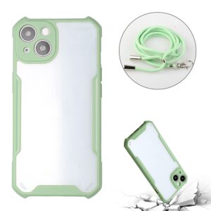 Θήκη iPhone 13 Πράσινη με Λουράκι Acrylic + Color TPU Shockproof Case with Neck Lanyard Avocado