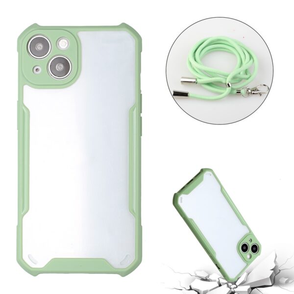 Θήκη iPhone 13 Πράσινη με Λουράκι Acrylic + Color TPU Shockproof Case with Neck Lanyard Avocado