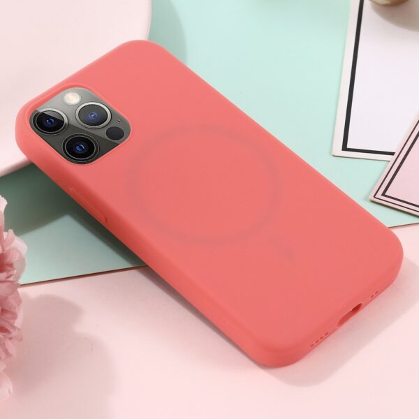 Θήκη iPhone 13 Pro Max Σιλικόνης Κοραλί Shockproof Magnetic Magsafe Silicone Case Pink Orange