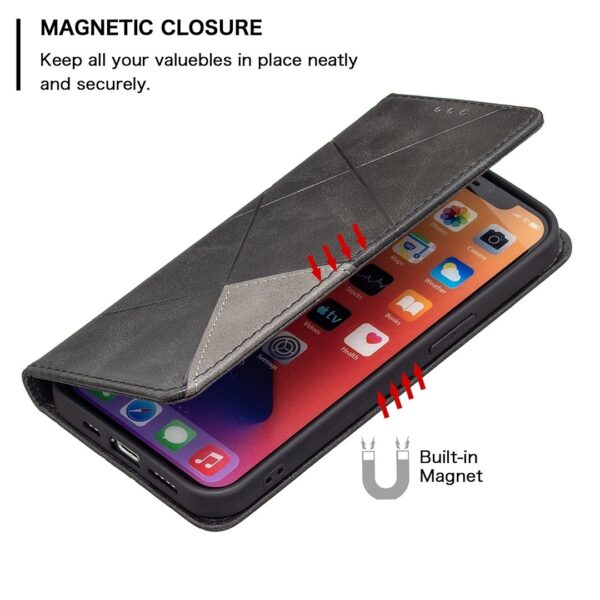Θήκη iPhone 13 Pro Βιβλίο Μαύρο Rhombus Texture Horizontal Flip Magnetic Case Black