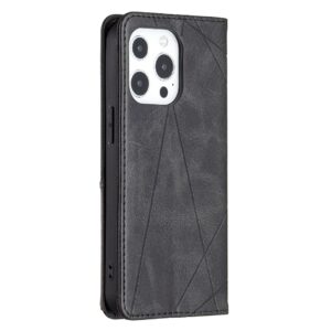 Θήκη iPhone 13 Βιβλίο Μαύρο Rhombus Texture Horizontal Flip Magnetic Case Black