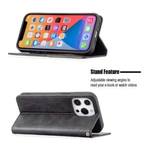 Θήκη iPhone 13 Βιβλίο Μαύρο Rhombus Texture Horizontal Flip Magnetic Case Black