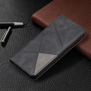 Θήκη iPhone 13 Βιβλίο Μαύρο Rhombus Texture Horizontal Flip Magnetic Case Black