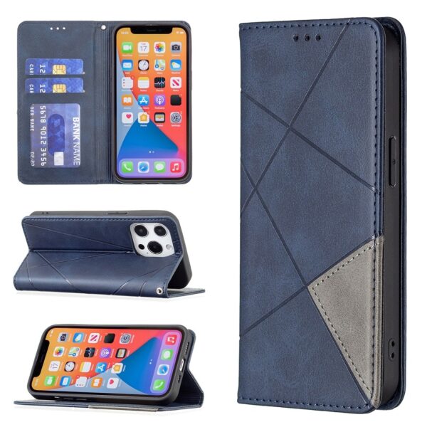 Θήκη iPhone 13 Pro Βιβλίο Μπλε Rhombus Texture Horizontal Flip Magnetic Case Blue
