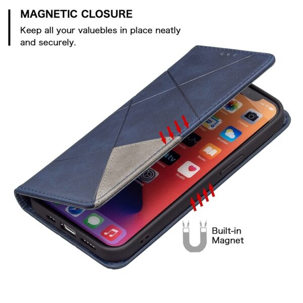 Θήκη iPhone 13 Pro Βιβλίο Μπλε Rhombus Texture Horizontal Flip Magnetic Case Blue