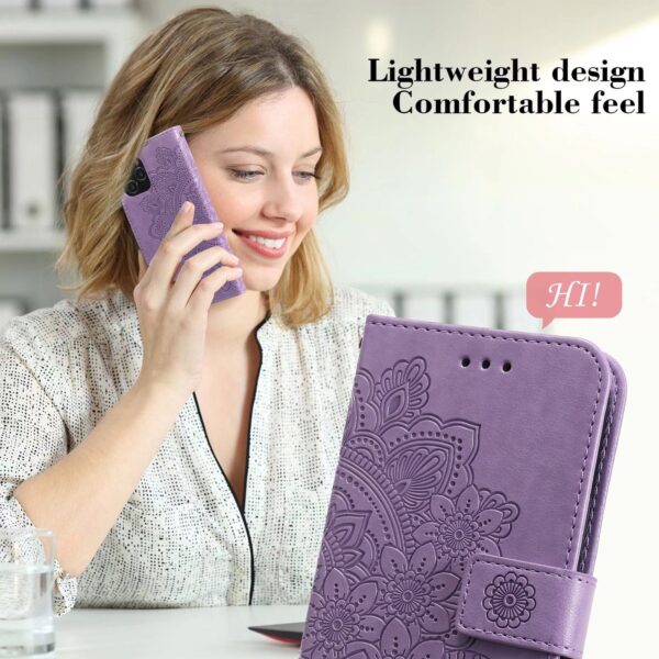 Θήκη iPhone 13 Βιβλίο Μωβ Λουλούδια 7-petal Flowers Embossing Pattern Horizontal Flip Case Purple
