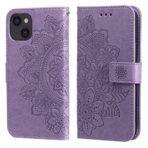Θήκη iPhone 13 Βιβλίο Μωβ Λουλούδια 7-petal Flowers Embossing Pattern Horizontal Flip Case Purple