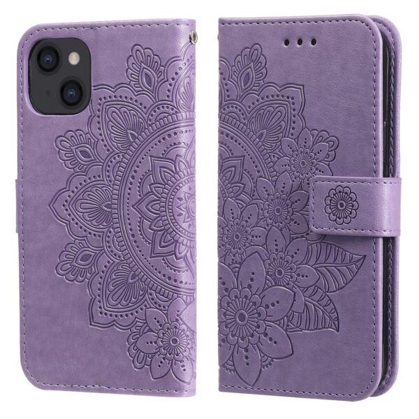 Θήκη iPhone 13 Βιβλίο Μωβ Λουλούδια 7-petal Flowers Embossing Pattern Horizontal Flip Case Purple