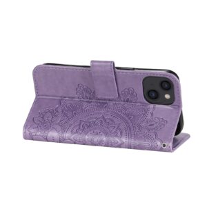 Θήκη iPhone 13 Βιβλίο Μωβ Λουλούδια 7-petal Flowers Embossing Pattern Horizontal Flip Case Purple
