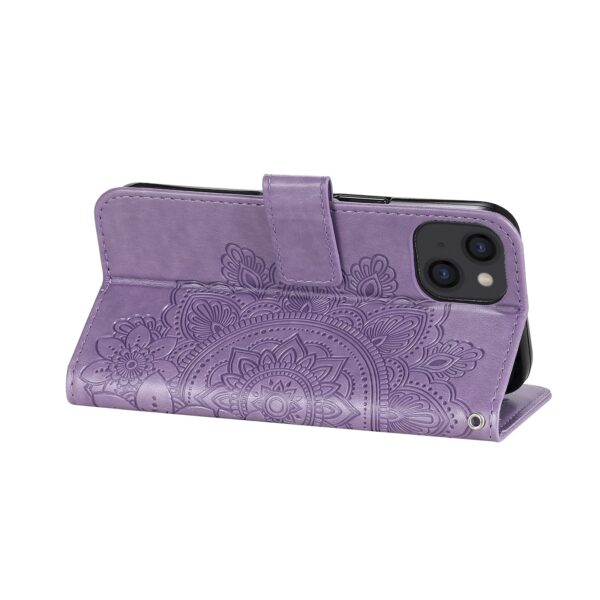 Θήκη iPhone 13 Βιβλίο Μωβ Λουλούδια 7-petal Flowers Embossing Pattern Horizontal Flip Case Purple
