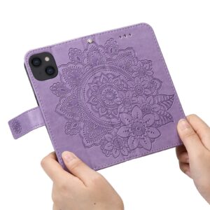 Θήκη iPhone 13 Βιβλίο Μωβ Λουλούδια 7-petal Flowers Embossing Pattern Horizontal Flip Case Purple