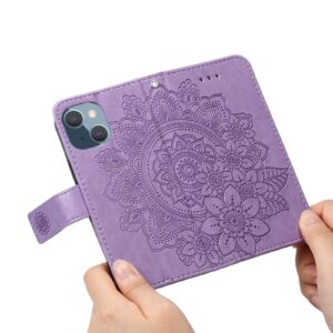 Θήκη iPhone 13 mini Βιβλίο Μωβ Λουλούδια 7-petal Flowers Embossing Pattern Horizontal Flip Case Purple