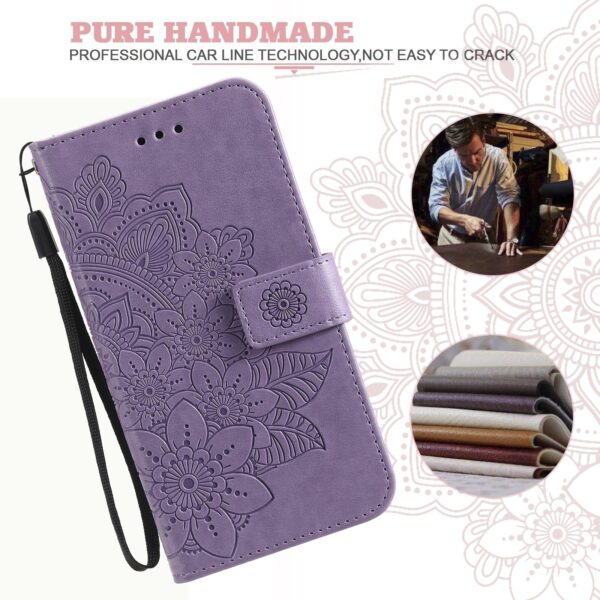 Θήκη iPhone 13 mini Βιβλίο Μωβ Λουλούδια 7-petal Flowers Embossing Pattern Horizontal Flip Case Purple