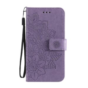 Θήκη iPhone 13 Pro Βιβλίο Μωβ Λουλούδια 7-petal Flowers Embossing Pattern Horizontal Flip Case Purple