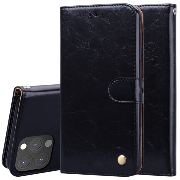 Θήκη iPhone 13 Pro Βιβλίο Μαύρο Business Style Oil Wax Texture Horizontal Flip Case Black