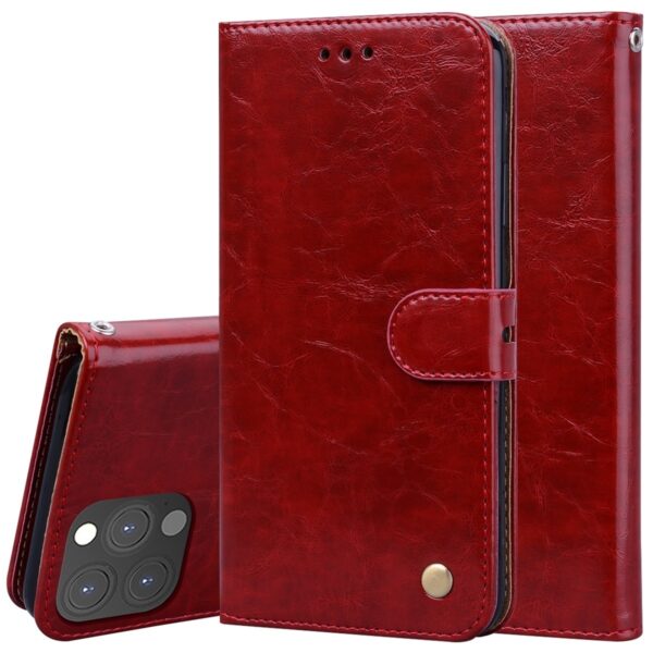 Θήκη iPhone 13 Pro Max Βιβλίο Κόκκινο Business Style Oil Wax Texture Horizontal Flip Case Red