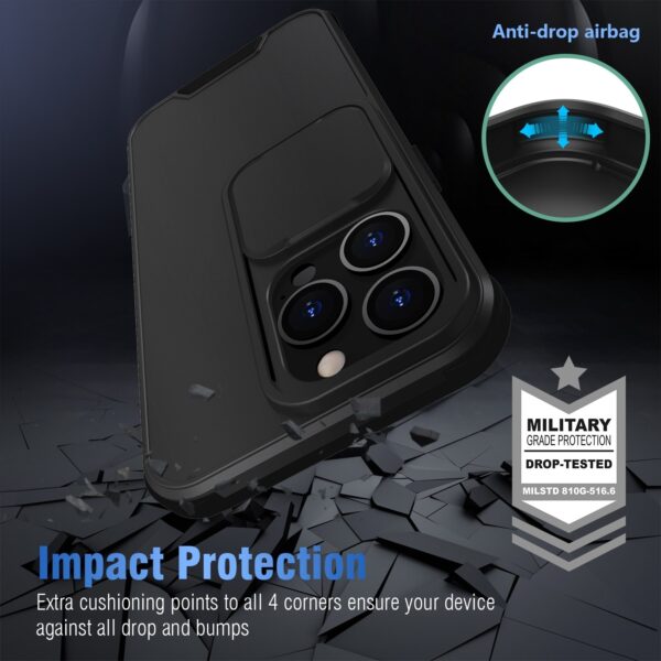 Θήκη iPhone 13 Pro Μαύρη Up and Down Sliding Camera Cover Design Shockproof TPU + PC Protective Case Black