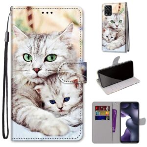 Θήκη Xiaomi Mi 10 Lite 5G Βιβλίο Coloured Drawing Cross Texture Horizontal Flip Case Big Cat Holding Kitten