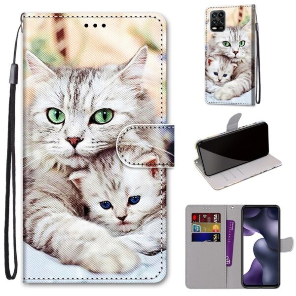 Θήκη Xiaomi Mi 10 Lite 5G Βιβλίο Coloured Drawing Cross Texture Horizontal Flip Case Big Cat Holding Kitten