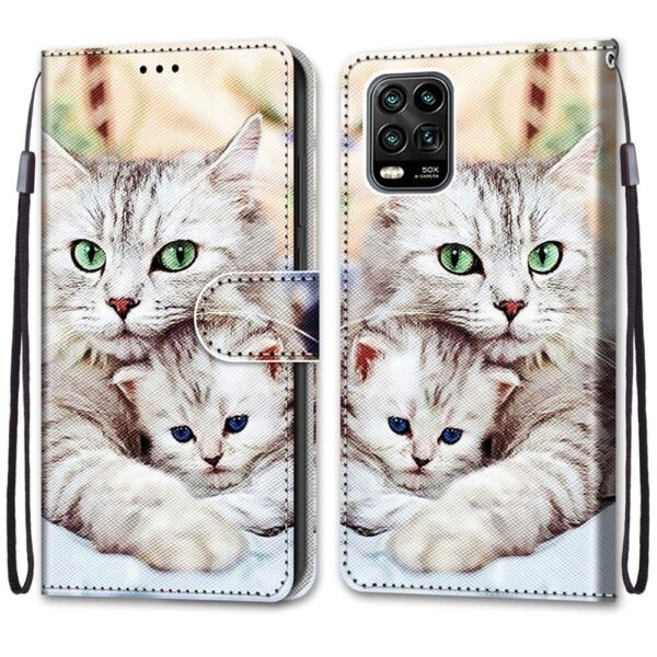 Θήκη Xiaomi Mi 10 Lite 5G Βιβλίο Coloured Drawing Cross Texture Horizontal Flip Case Big Cat Holding Kitten