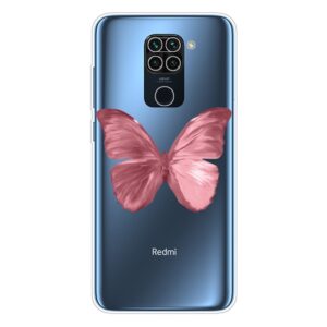 Θήκη Xiaomi Redmi Note 9 Σιλικόνης Κόκκινη Πεταλούδα Shockproof Painted TPU Protective Case Red Butterfly