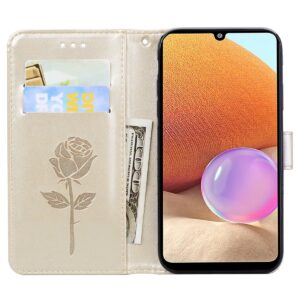 Θήκη Samsung Galaxy A32 4G Βιβλίο Χρυσό Τριαντάφυλλο Rose Embossed Horizontal Flip Case Gold