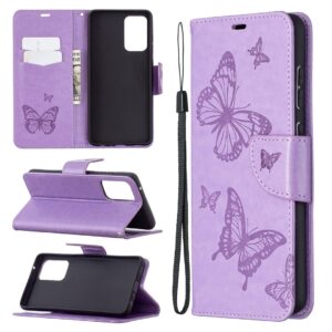 Samsung Galaxy A72 4G / A72 5G Θήκη Βιβλίο Μωβ Πεταλούδες Two Butterflies Embossing Pattern Horizontal Flip Case Purple