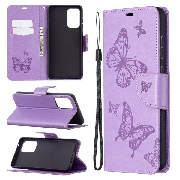 Samsung Galaxy A72 4G / A72 5G Θήκη Βιβλίο Μωβ Πεταλούδες Two Butterflies Embossing Pattern Horizontal Flip Case Purple