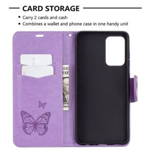 Samsung Galaxy A72 4G / A72 5G Θήκη Βιβλίο Μωβ Πεταλούδες Two Butterflies Embossing Pattern Horizontal Flip Case Purple