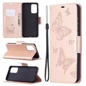 Samsung Galaxy A72 4G / A72 5G Θήκη Βιβλίο Ροζ-Χρυσό Πεταλούδες Two Butterflies Embossing Pattern Horizontal Flip Case Rose Gold