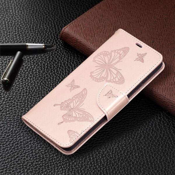 Samsung Galaxy A72 4G / A72 5G Θήκη Βιβλίο Ροζ-Χρυσό Πεταλούδες Two Butterflies Embossing Pattern Horizontal Flip Case Rose Gold