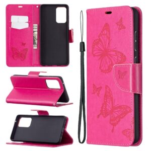 Samsung Galaxy A72 4G / A72 5G Θήκη Βιβλίο Φούξια Πεταλούδες Two Butterflies Embossing Pattern Horizontal Flip Case Fuchsia