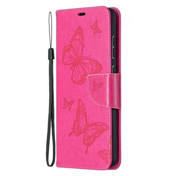 Samsung Galaxy A72 4G / A72 5G Θήκη Βιβλίο Φούξια Πεταλούδες Two Butterflies Embossing Pattern Horizontal Flip Case Fuchsia