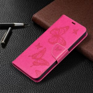 Samsung Galaxy A72 4G / A72 5G Θήκη Βιβλίο Φούξια Πεταλούδες Two Butterflies Embossing Pattern Horizontal Flip Case Fuchsia