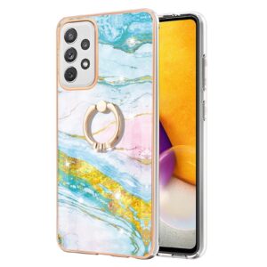 Samsung Galaxy A72 4G / A72 5G Θήκη Σιλικόνης Πράσινο Μάρμαρο Electroplating Marble Pattern Case with Ring Holder Green