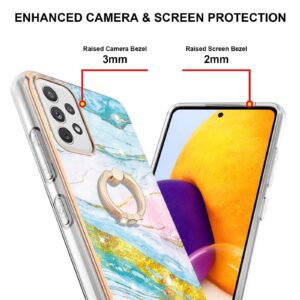 Samsung Galaxy A72 4G / A72 5G Θήκη Σιλικόνης Πράσινο Μάρμαρο Electroplating Marble Pattern Case with Ring Holder Green