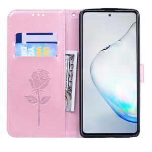 Samsung Galaxy A72 4G / A72 5G Θήκη Βιβλίο Ροζ - Χρυσό Τριαντάφυλλο Rose Embossed Horizontal Flip Case Rose Gold