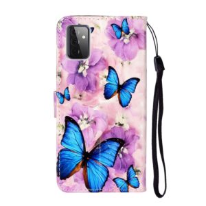 Samsung Galaxy A72 4G / A72 5G Θήκη Βιβλίο Coloured Drawing Pattern Horizontal Flip Case Purple Flower Butterfly