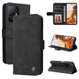 Θήκη Xiaomi 11T / 11T Pro Βιβλίο Μαύρο Skin Feel Life Tree Metal Button Horizontal Flip Leather Case Black