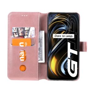 Θήκη Realme GT 5G Βιβλίο Ροζ - Χρυσό Classic Calf Texture Horizontal Flip PU Leather Case with Holder Rose - Gold