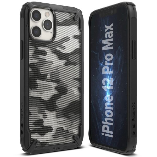 Θήκη iPhone 12 Pro Max Ringke Fusion X Design durable PC Case with TPU Bumper Camo Black Basic XDAP0017