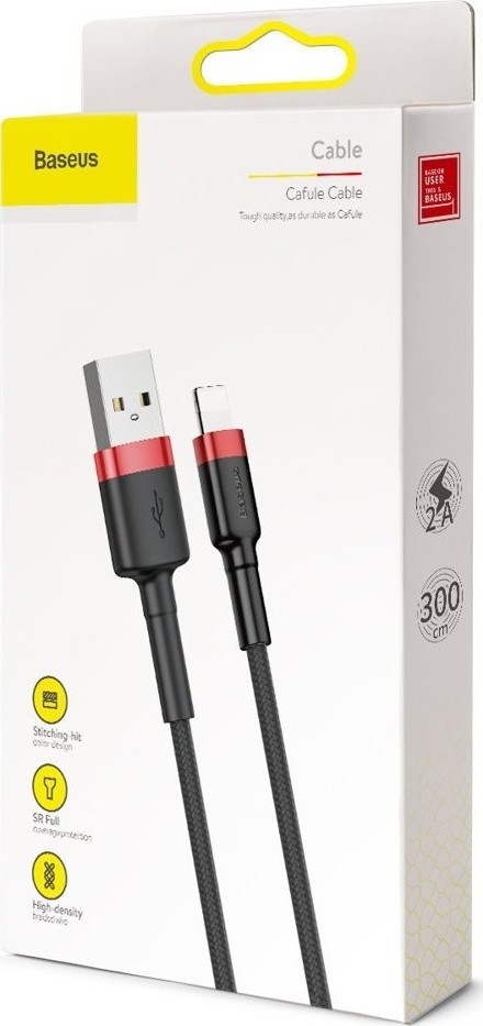 Baseus Καλώδιο Cafule Braided USB to Lightning Cable Μαύρο - Κόκκινο 3m (CALKLF-R91)