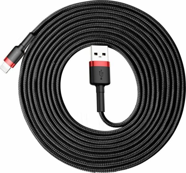 Baseus Καλώδιο Cafule Braided USB to Lightning Cable Μαύρο - Κόκκινο 3m (CALKLF-R91)