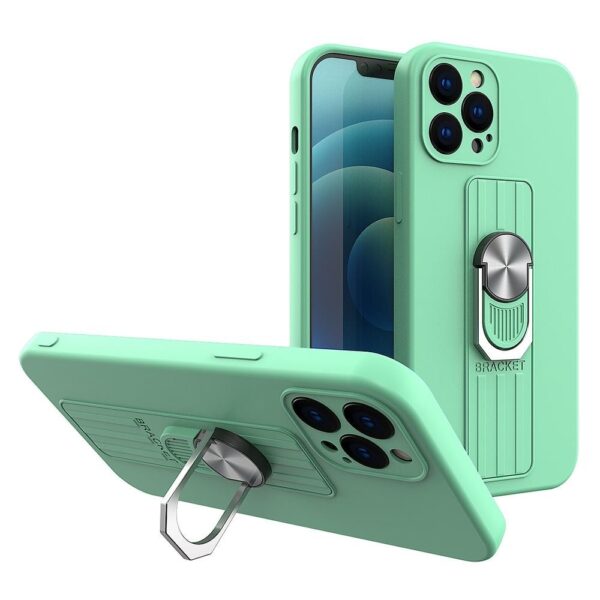Xiaomi Redmi Note 10 4G / Note 10S / Poco M5s Θήκη Σιλικόνης Βεραμάν Ring Case Silicone Case with Finger Grip and Stand Mint